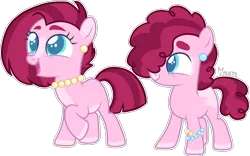 Size: 2129x1331 | Tagged: safe, artist:kurosawakuro, derpibooru import, oc, earth pony, pony, base used, bracelet, brother and sister, colt, duo, female, filly, image, jewelry, magical lesbian spawn, male, necklace, offspring, parent:pinkie pie, parent:tempest shadow, parents:tempestpie, png, siblings, simple background, solo, transparent background