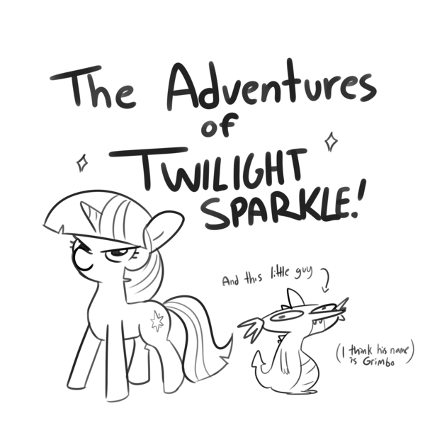 Size: 3000x3000 | Tagged: safe, artist:tjpones, derpibooru import, spike, twilight sparkle, dragon, pony, unicorn, black and white, female, grayscale, grimbo, image, lineart, male, mare, monochrome, png, simple background, unicorn twilight, white background