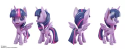 Size: 1600x626 | Tagged: safe, artist:andrew hickinbottom, artist:andyh_3d, derpibooru import, official, part of a set, twilight sparkle, twilight sparkle (alicorn), alicorn, pony, my little pony: pony life, 3d, 3ds max, image, jpeg, multiple angles, simple background, white background