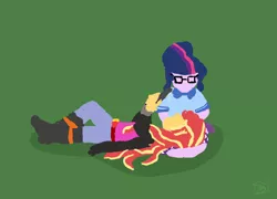 Size: 1250x900 | Tagged: safe, artist:fluidty, derpibooru import, sci-twi, sunset shimmer, twilight sparkle, equestria girls, console, doodle, female, glasses, image, lesbian, png, scitwishimmer, shipping, sunsetsparkle