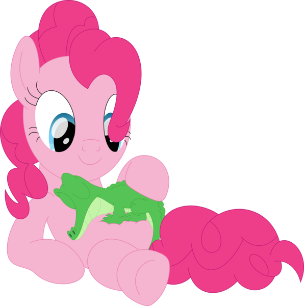 Size: 3537x3558 | Tagged: safe, artist:porygon2z, derpibooru import, gummy, pinkie pie, alligator, earth pony, pony, reptile, cute, diapinkes, gummybetes, image, png, simple background, transparent background