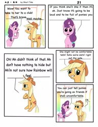 Size: 2550x3300 | Tagged: safe, artist:short tale, derpibooru import, applejack, rainbow dash, sugar belle, earth pony, unicorn, comic:aj+rd, advice, appledash, comedy, comic strip, crush, female, image, jpeg, lesbian, relationship, romance, shipping