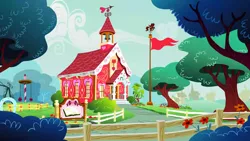 Size: 1280x720 | Tagged: safe, derpibooru import, screencap, hearts and hooves day (episode), background, image, no pony, png, ponyville, ponyville schoolhouse, scenic ponyville
