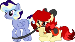 Size: 1029x585 | Tagged: safe, artist:stevegirl124, derpibooru import, oc, oc:bottle rocket, oc:stratus, unofficial characters only, earth pony, pegasus, pony, bow, bridle, female, hair bow, image, lying down, mare, png, prone, reins, saddle, simple background, tack, transparent background