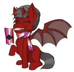 Size: 1387x1335 | Tagged: safe, artist:gex_alpha, derpibooru import, changeling queen oc, oc, unofficial characters only, bat pony, changeling, changeling queen, pony, derpibooru community collaboration, 2021 community collab, blacklivesmatter, clothes, commission over discord, female, flag, happy, image, lesbain, lgbtq+, png, pride flag, simple background, sitting, smiling, solo, transparent background, winter outfit