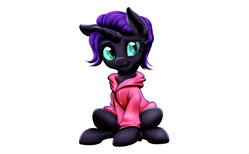 Size: 2575x1591 | Tagged: safe, artist:vasillium, derpibooru import, oc, oc:nyx, unofficial characters only, alicorn, pony, alicorn oc, clothes, cute, eyebrows, eyelashes, female, filly, hoodie, horn, image, jacket, lidded eyes, nostrils, nyxabetes, png, princess, royalty, simple background, sitting, smiling, solo, transparent background, wings