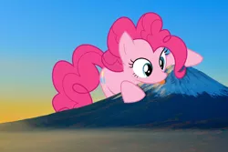 Size: 3000x2000 | Tagged: safe, artist:patec, artist:theotterpony, derpibooru import, pinkie pie, earth pony, pony, female, image, irl, japan, jpeg, macro, mare, mount fuji, mountain, photo, ponies in real life, solo, story included
