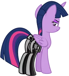 Size: 5000x5484 | Tagged: suggestive, alternate version, artist:severity-gray, derpibooru import, twilight sparkle, twilight sparkle (alicorn), alicorn, pony, anatomically correct, butt, cameltoe, cutie mark, eyeshadow, image, latex, latex pants, looking at you, looking back, makeup, nudity, plot, png, rear view, rubber, shine, simple background, solo, tail wrap, tight clothing, transparent background, vulva