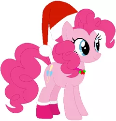 Size: 413x431 | Tagged: safe, artist:selenaede, artist:user15432, derpibooru import, pinkie pie, earth pony, pony, base used, christmas, christmas outfit, clothes, hat, holiday, holly, image, jewelry, necklace, pink socks, png, red hat, santa hat, socks