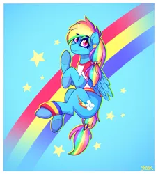 Size: 1329x1464 | Tagged: safe, artist:aaa-its-spook, derpibooru import, rainbow dash, pegasus, pony, alternate hairstyle, backwards cutie mark, clothes, female, headcanon, image, mare, pansexual pride flag, png, pride, pride flag, sexuality headcanon, solo