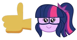 Size: 1200x631 | Tagged: safe, artist:sketchmcreations, derpibooru import, sci-twi, twilight sparkle, equestria girls, equestria girls series, text support, cute, derpibooru exclusive, emoji, image, png, simple background, thumbs up, transparent background, twiabetes, vector, 👍