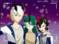 Size: 4096x3112 | Tagged: safe, artist:白乌鸦之翼, derpibooru import, king sombra, lord tirek, queen chrysalis, human, alternate universe, clothes, humanized, image, jpeg, school uniform