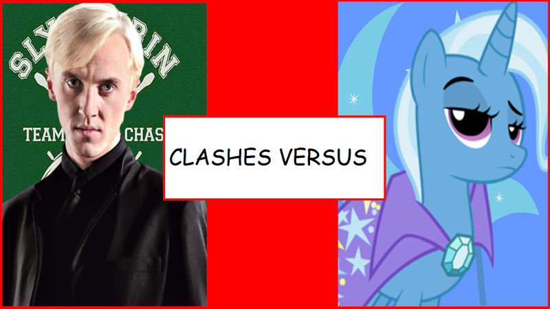 Size: 1192x670 | Tagged: safe, artist:mcstranokevin93, derpibooru import, trixie, draco malfoy, harry potter, image, meme, png, versus