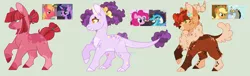 Size: 1920x585 | Tagged: safe, artist:kyper-space, derpibooru import, applejack, big macintosh, discord, pinkie pie, princess ember, twilight sparkle, oc, dracony, dragon, hybrid, pony, applecord, base used, emberpie, female, green background, image, interspecies offspring, jpeg, lesbian, magical lesbian spawn, male, offspring, parent:applejack, parent:big macintosh, parent:discord, parent:pinkie pie, parent:princess ember, parent:twilight sparkle, parents:applecord, parents:emberpie, parents:twimac, screencap reference, shipping, simple background, straight, twimac