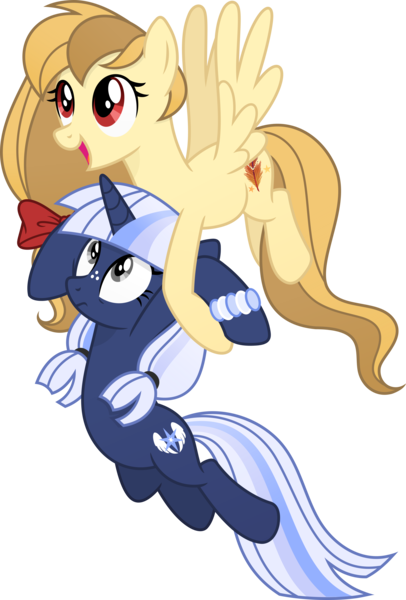 Size: 4363x6455 | Tagged: safe, artist:pumpkinpieforlife, derpibooru import, oc, oc:alice goldenfeather, oc:silverlay, unofficial characters only, original species, pegasus, pony, unicorn, absurd resolution, female, holding a pony, image, mare, png, simple background, transparent background, umbra pony, vector