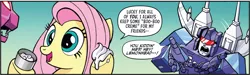 Size: 2560x768 | Tagged: safe, artist:jack lawrence, derpibooru import, idw, fluttershy, pony, spoiler:comic, spoiler:friendship in disguise, spoiler:friendship in disguise03, cropped, frenzy, friendship in disguise, image, png, ravage, transformers