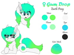 Size: 8000x6000 | Tagged: safe, artist:skylarpalette, derpibooru import, oc, oc:gumdrop, unofficial characters only, earth pony, pony, cheek fluff, chest fluff, cute, ear fluff, earth pony oc, eyes closed, female, flower, fluffy, happy, image, lying down, mare, png, reference sheet, refsheet, simple background, smiling, sunglasses, sunglasses on head, transparent background