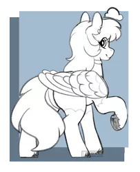 Size: 1048x1293 | Tagged: safe, artist:liefsong, derpibooru import, oc, oc:aisu, unofficial characters only, pegasus, image, monochrome, png, solo, underhoof, unshorn fetlocks