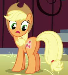 Size: 462x510 | Tagged: safe, derpibooru import, screencap, applejack, brotherhooves social, applebutt, booty call, butt, cropped, glowing cutie mark, image, plot, png, solo