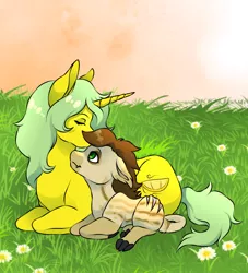 Size: 4000x4414 | Tagged: safe, artist:pissbaby, derpibooru import, oc, oc:lemon breeze, oc:shenandoah, unofficial characters only, pony, unicorn, duo, female, flower, grass, grass field, image, png