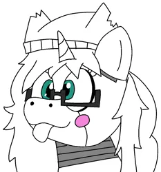 Size: 1042x1120 | Tagged: safe, artist:icecreamjaxxie, derpibooru import, oc, oc:mille feuille, unofficial characters only, pony, robot, robot pony, unicorn, :3, :p, animatronic, animatronic pony, crossover, cute, doodle, female, five nights at freddy's, glasses, hat, image, mare, png, simple background, solo, tongue out, white background