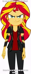 Size: 387x911 | Tagged: safe, derpibooru import, sunset shimmer, equestria girls, caption, evil smirk, human sunset, image, imminent tickles, jpeg, looking at you, meme, smiling, smirk, text, this will end in tickles, uh oh