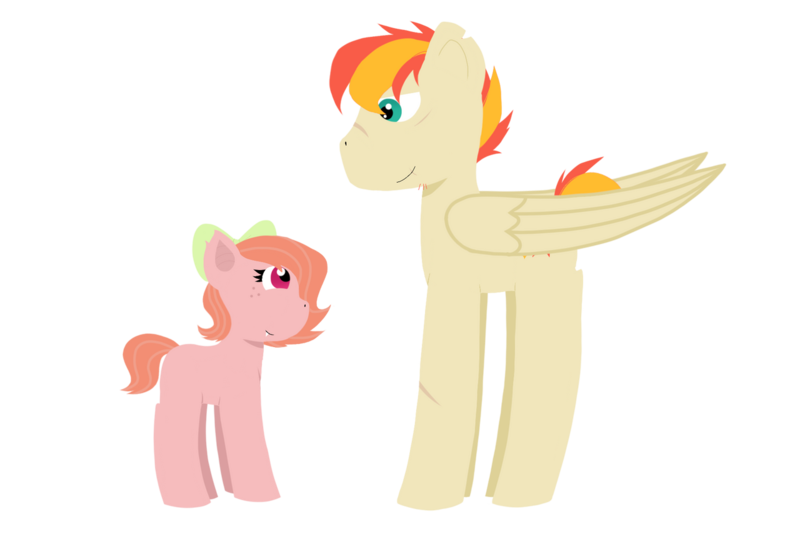 Size: 1280x854 | Tagged: safe, artist:meiodrama, derpibooru import, oc, oc:harvest peach, oc:sunburn, earth pony, pegasus, pony, blank flank, brother and sister, colt, cute, cute little fangs, fangs, female, filly, freckles, image, male, offspring, parent:big macintosh, parent:fluttershy, parents:fluttermac, png, siblings, simple background, transparent background