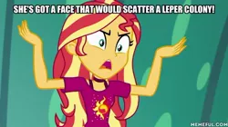 Size: 600x337 | Tagged: safe, derpibooru import, edit, edited screencap, screencap, sunset shimmer, equestria girls, spring breakdown, caption, duckman, female, image, image macro, jpeg, memeful.com, solo, text