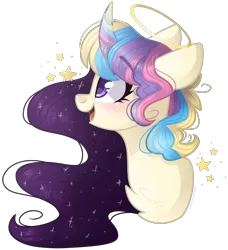 Size: 1508x1653 | Tagged: safe, artist:cinnamontee, derpibooru import, oc, oc:supernova, pony, unicorn, bust, female, halo, image, mare, png, portrait, simple background, solo, transparent background