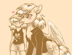 Size: 1928x1487 | Tagged: safe, artist:whitehershey, derpibooru import, oc, oc:white hershey, unofficial characters only, human, pegasus, pony, blushing, chest fluff, clothes, female, heart, horse sized pony, humanized, image, licking, monochrome, png, self ponidox, simple background, size difference, tongue out