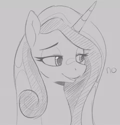 Size: 904x943 | Tagged: safe, artist:tre, derpibooru import, princess cadance, alicorn, pony, bust, female, image, jpeg, lidded eyes, mare, missing accessory, monochrome, simple background, solo, text