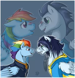 Size: 1024x1061 | Tagged: safe, artist:stormblaze-pegasus, derpibooru import, rainbow dash, soarin', pegasus, pony, clothes, female, image, jpeg, male, mare, older, older rainbow dash, older soarin', shipping, soarindash, stallion, straight, uniform, wonderbolts dress uniform, wonderbolts uniform, zoom layer