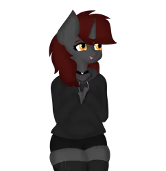 Size: 6097x6301 | Tagged: safe, artist:embermare, artist:emberstoneeqf, derpibooru import, oc, oc:ember stone, anthro, unicorn, choker, clothes, collar, cute, female, hoodie, image, png, socks, solo, thick, transparent