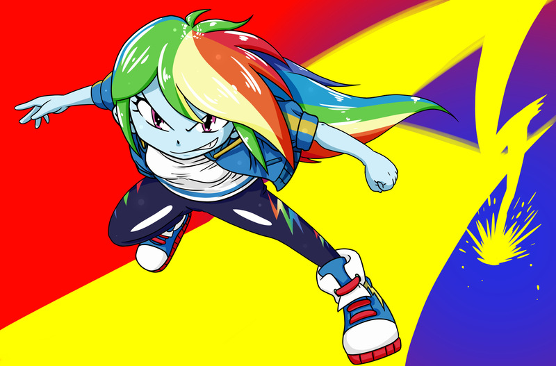 Size: 2467x1626 | Tagged: safe, artist:batipin, derpibooru import, rainbow dash, equestria girls, abstract background, clothes, converse, image, jacket, jpeg, leggings, shirt, shoes, sneakers, solo