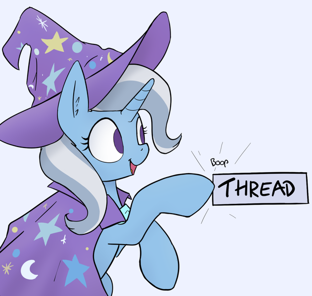 Size: 1209x1150 | Tagged: safe, artist:whiskeypanda, derpibooru import, trixie, pony, unicorn, /mlp/, boop, cape, clothes, drawthread, hat, image, png, simple background, smiling, trixie's cape, trixie's hat