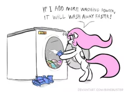 Size: 430x318 | Tagged: safe, artist:banebuster, derpibooru import, princess celestia, alicorn, series:tiny tia, cute, cutelestia, image, jpeg, laundry, open mouth, pink-mane celestia, simple background, solo, this will not end well, washing machine, white background