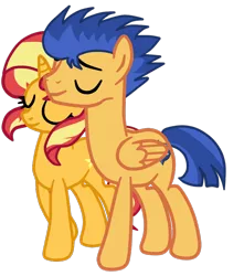 Size: 790x893 | Tagged: safe, artist:gmaplay, derpibooru import, flash sentry, sunset shimmer, pegasus, pony, unicorn, double mane, female, flashimmer, image, male, png, shipping, straight