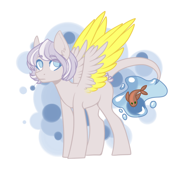 Size: 2009x2009 | Tagged: safe, artist:helemaranth, derpibooru import, oc, unofficial characters only, fish, pegasus, pony, image, levitation, magic, pegasus oc, png, simple background, solo, telekinesis, transparent background, two toned wings, wings