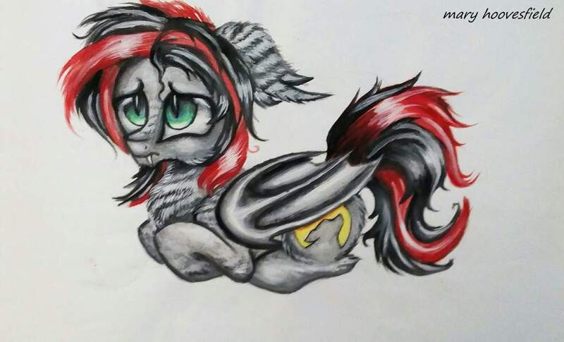 Size: 1024x621 | Tagged: safe, artist:maryhoovesfield, derpibooru import, oc, unofficial characters only, bat pony, pony, bat pony oc, bat wings, image, jpeg, ponyloaf, signature, solo, traditional art, wings