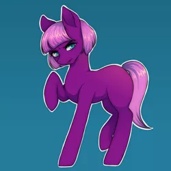 Size: 3000x3000 | Tagged: safe, artist:pissbaby, derpibooru import, oc, oc:violet petal, earth pony, pony, blank flank, female, full body, fullbody, glare, image, looking at you, mare, png, raised hoof, side view, simple background, solo