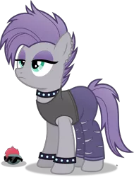 Size: 2862x3758 | Tagged: safe, artist:anime-equestria, derpibooru import, boulder (pet), maud pie, earth pony, pony, alternate hairstyle, armband, clothes, collar, ear piercing, eyeshadow, female, image, makeup, mare, pants, piercing, png, punk, ripped pants, rock, shirt, simple background, solo, sunglasses, torn clothes, transparent background, vector
