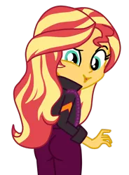 Size: 1060x1438 | Tagged: safe, artist:gmaplay, derpibooru import, sunset shimmer, equestria girls, equestria girls series, how to backstage, spoiler:eqg series (season 2), ass, bunset shimmer, butt, female, image, looking at you, looking back, png, simple background, solo, transparent background