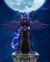 Size: 2835x3532 | Tagged: safe, artist:ponymaan, derpibooru import, princess luna, alicorn, anthro, pony, unguligrade anthro, abs, armpits, breasts, busty princess luna, female, full moon, goddess, holding, image, jpeg, looking at you, mare, moon, muscles, muscular female, praise the moon, princess muscle moona, solo, spread wings, tangible heavenly object, wings