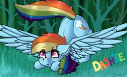 Size: 2910x1764 | Tagged: safe, artist:llametsul, derpibooru import, rainbow dash, pegasus, pony, :<, ass up, blushing, cute, cutie mark, dashabetes, ear fluff, eye clipping through hair, feather, female, grass, heart eyes, image, looking up, mare, png, progress, raised tail, redraw, signature, solo, spread wings, tail, tree, wingding eyes, wings