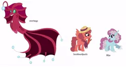 Size: 1024x547 | Tagged: safe, artist:box-of-ideas, artist:selenaede, derpibooru import, oc, unofficial characters only, hippogriff, hybrid, pegasus, pony, angler seapony, ascot, base used, female, hat, heterochromia, image, interspecies offspring, jpeg, magical lesbian spawn, mare, offspring, parent:big macintosh, parent:cosmos, parent:fluttershy, parent:pinkie pie, parent:princess skystar, parent:queen novo, parents:fluttermac, parents:novmos, parents:skypie, simple background, straw hat, white background