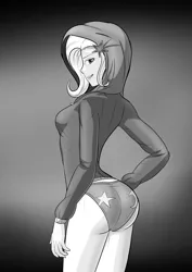 Size: 4961x7016 | Tagged: suggestive, alternate version, artist:symptom99, derpibooru import, trixie, equestria girls, ass, black and white, bra, breasts, butt, clothes, grayscale, hood, image, monochrome, panties, png, the great and powerful ass, underwear