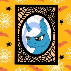 Size: 894x894 | Tagged: safe, artist:rmv-art, derpibooru import, oc, oc:fleurbelle, unofficial characters only, alicorn, pony, spider, alicorn oc, bow, female, hair bow, halloween, holiday, horn, image, jpeg, mare, solo, spider web, wings, yellow eyes