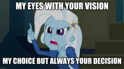 Size: 1280x714 | Tagged: safe, derpibooru import, edit, edited screencap, screencap, trixie, equestria girls, rainbow rocks, caption, image, image macro, jpeg, song reference, text, the alan parsons project