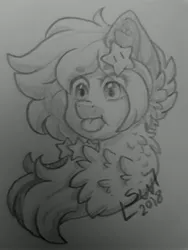 Size: 3072x4096 | Tagged: safe, artist:silentwolf-oficial, derpibooru import, oc, unofficial characters only, earth pony, pony, :p, bust, chest fluff, ear fluff, earth pony oc, image, jpeg, lineart, monochrome, signature, solo, tongue out, traditional art