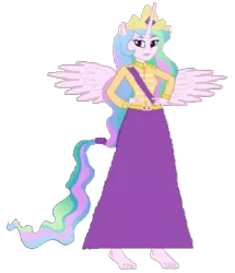 Size: 513x597 | Tagged: safe, artist:loomytyranny, derpibooru import, princess celestia, oc, oc:celestia sun, alicorn, hybrid, equestria girls, 1000 hours in ms paint, barefoot, crown, equestrian, feet, image, jewelry, monarch, png, pony world order, ponytail, regalia, the last american war, tyrant, wings